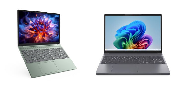 O IdeaPad Slm 3 15IWC11 nos acabamentos Verde Musgo e Cinza Luna.