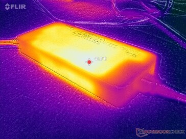 O adaptador CA atinge mais de 41 °C sob carga