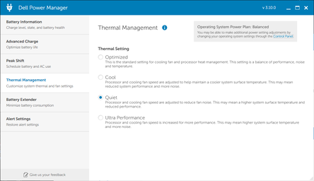 Configurações de gerenciamento térmico do Dell Power Manager