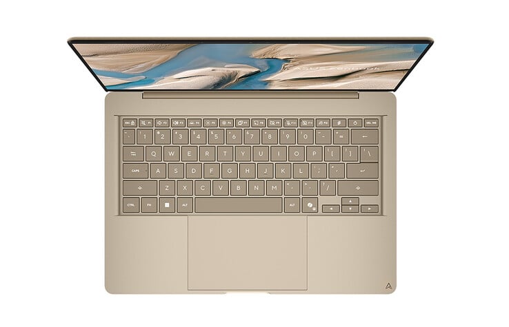 O Zenbook A14 (UX3480QA) está disponível nas cores Azul Ártico, Coral Komodo e Bege Zabriskie, sendo esta última mostrada na foto.