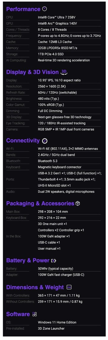 Especificações do PC para jogos Abxylute 3D One. (Fonte da imagem: Abxylute)