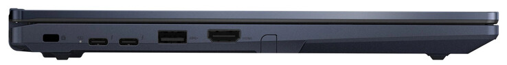Esquerda: porta de trava de cabo, 2x Thunderbolt 4 (USB-C; PowerDelivery, DisplayPort), USB 3.2 Gen 1 (Tipo A), HDMI, slot para caneta digital