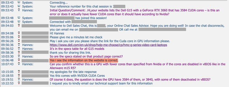Nossa conversa com o representante de suporte da Dell (imagem através do próprio)