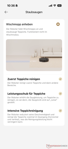 Configurações para limpeza de carpetes