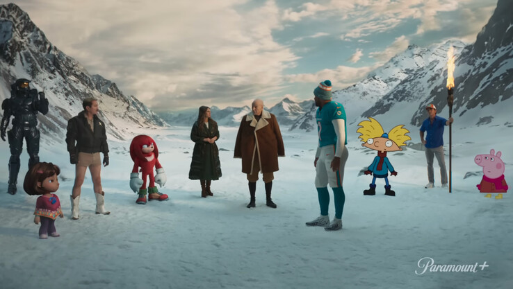 A Paramount+ chamou a atenção com o anúncio do Super Bowl do mês passado, que mostrava Jean-Luc Picard com Peppa Pig e Master Chief com Knuckles - mas isso é muito dinheiro queimado para dizer "olha quanta coisa nós temos". (Imagem: Paramount+)