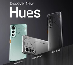 O Tecno Pova Curve 5G vem nas cores prata mágico, ciano neon e preto geek (Fonte da imagem: Tecno)