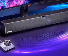 O áudio é Dolby Atmos 2.1.2 com um subwoofer sem fio de 6,5 polegadas e 65 W em uma conexão dedicada de 5 GHz.
