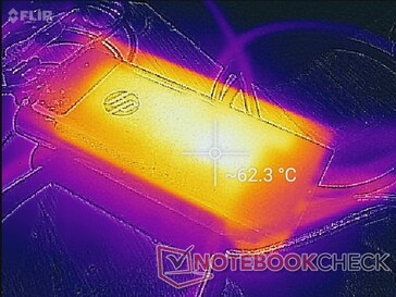 O adaptador AC pode alcançar mais de 62 C quando sob condições de processamento estressantes