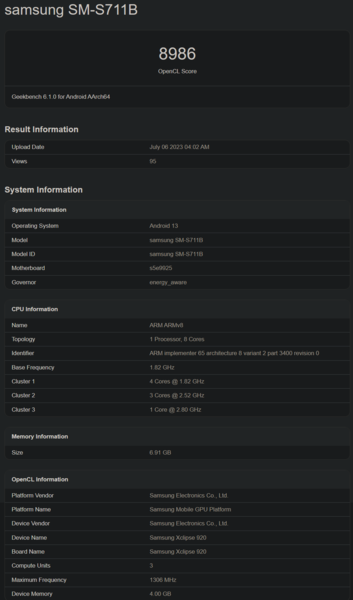 Samsung Galaxy S23 FE Listagem do Geekbench (imagem via Geekbench)