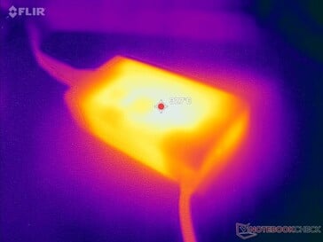 O adaptador CA atinge mais de 38 °C quando está sob carga