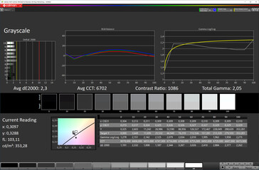 Escala de cinza (perfil: Vívido (equilíbrio de branco: máx. cenário quente), espaço de cor: DCI-P3)