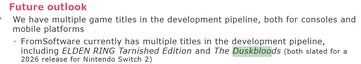 The Duskbloods e Elden Ring Switch 2 no relatório de lucros da Kadokawa