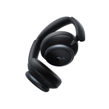 Os fones de ouvido Space Q45 têm um design dobrável com acabamento em preto...