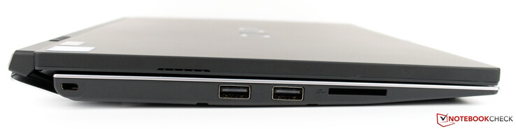 Left-hand side: Kensington lock, 2x USB 2.0 Type-A, SD card reader