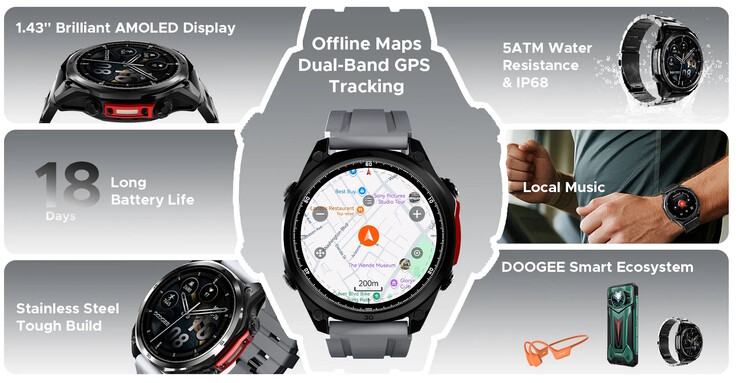 O smartwatch possui uma ampla gama de recursos (Fonte da imagem: Doogee)
