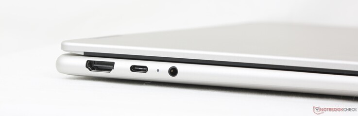 Esquerda: HDMI (4K 60 Hz), USB-C (10 Gbps) com DisplayPort 2.1 + Power Delivery, fone de ouvido de 3,5 mm