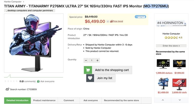 O novo monitor para jogos Titan Army P276MX 5K Mini-LED já está disponível para compra em Hong Kong.