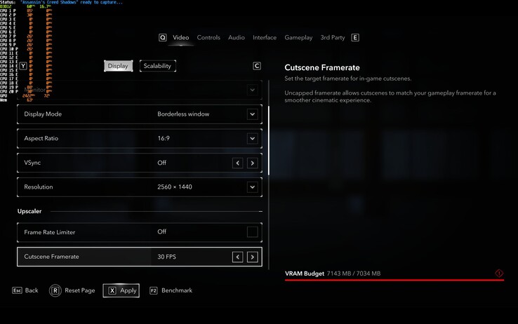 Estouro de VRAM em Assassins Creed: Shadows em 1440p Ultra - mas sem nenhuma limitação de jogo até o momento