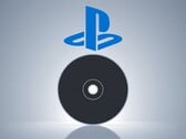Um disco PS5 em branco exibido abaixo do logotipo do PlayStation