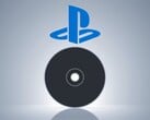 Um disco PS5 em branco exibido abaixo do logotipo do PlayStation