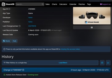 Atualização da data de lançamento do Steam Frame no SteamDB