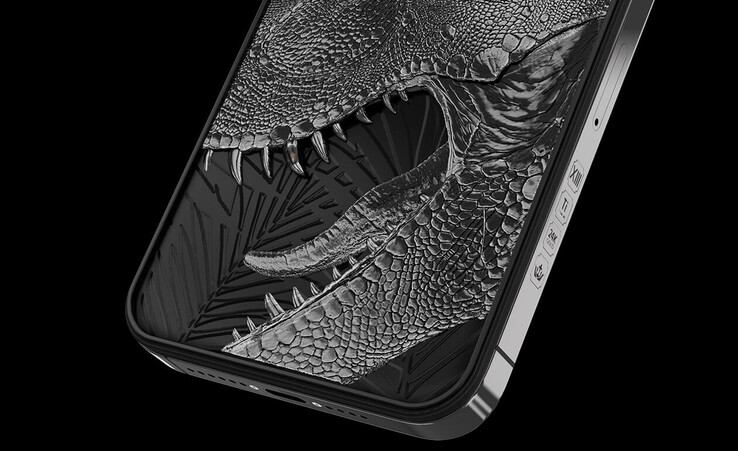 O Tiranosofone apresenta um verdadeiro pedaço de dente T-Rex embutido nele. (Imagem: Caviar)