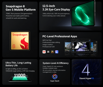 Destaques das principais características e especificações do Xiaomi Pad 9 Pro