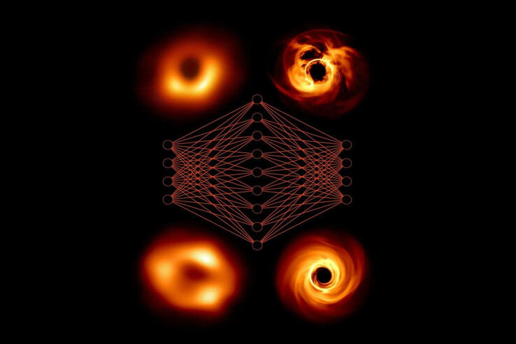 Representação conceitual de uma rede neural que vincula observações a modelos. (Fonte da imagem: EHT Collaboration/Janssen and al)