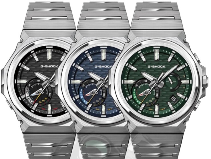 Da esquerda para a direita: os relógios Casio G-Shock GSTB1000D-1A, GSTB1000D-2A e GSTB1000D-3A. (Fonte da imagem: Casio)