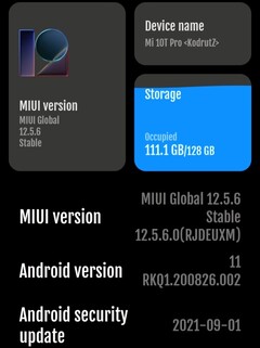 MIUI 12.5.6 sobre detalhes do Xiaomi Mi 10T Pro, desempenho, duração da bateria, uso de memória (Fonte: Própria)