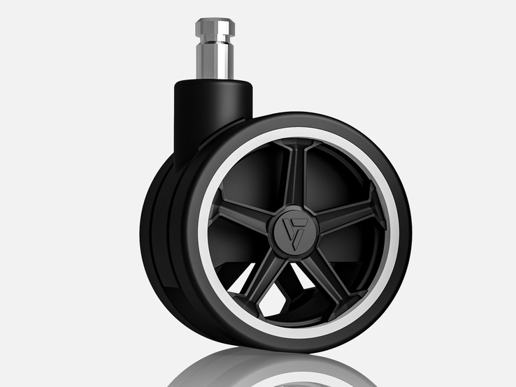 Cada rodízio Penta RS1 (foto) embaixo da cadeira para jogos tem um design sutil com o tema da Audi.