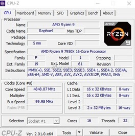 AMD Ryzen 9 7950X - CPU-Z. (Fonte da imagem: Weibo)