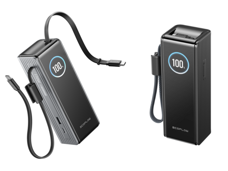 O EcoFlow Rapid Power Bank (25.000mAh, 170W, 100W integrado e cabos retráteis). (Fonte da imagem: EcoFlow)
