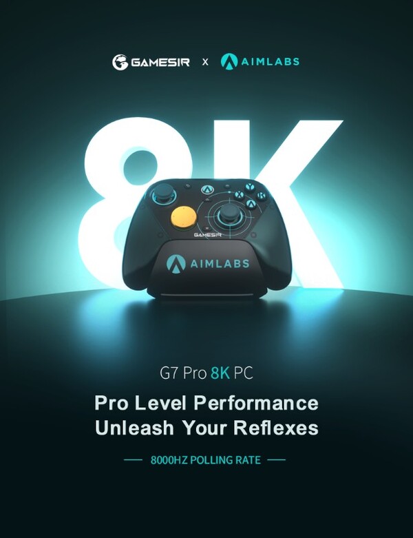 O GameSir G7 Pro 8K Aimlabs Edition tem uma taxa de sondagem de 8.000 Hz para um atraso de entrada quase nulo. (fonte da imagem: GameSir)