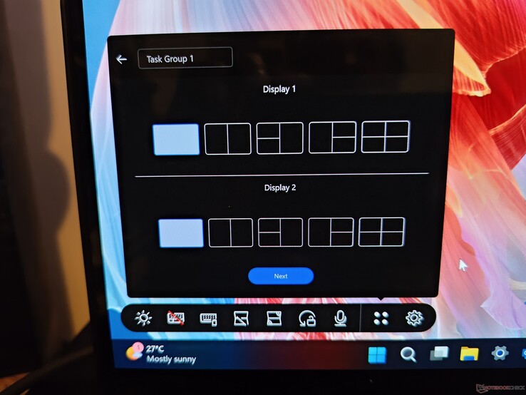 A interface de gerenciamento de janelas do Zenbook. (Imagem: Notebookcheck)