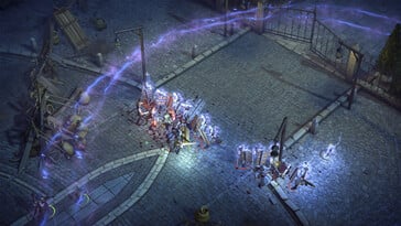 Uma imagem que mostra uma batalha em Pathfinder: Kingmaker — Enhanced Plus Edition.