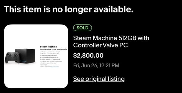 Steam Machine vendida no eBay. 
