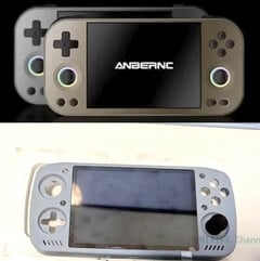 O RG477M e o KT-R1S, de cima para baixo. (Fonte da imagem: via Joey&#039;s Retro Handhelds &amp;amp; Nittrx)