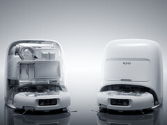 O DJI Romo em seu sistema de encaixe com acabamentos opacos e translúcidos. (Fonte da imagem: DJI)