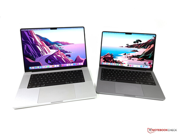 MacBook Pro 16 2021 (esquerda) vs. MacBook Pro 14 2021 (direita)