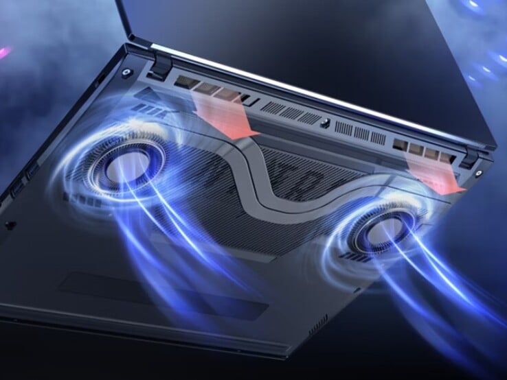 O laptop está equipado com um sistema de refrigeração com duas ventoinhas, duas entradas de ar e duas saídas de ar