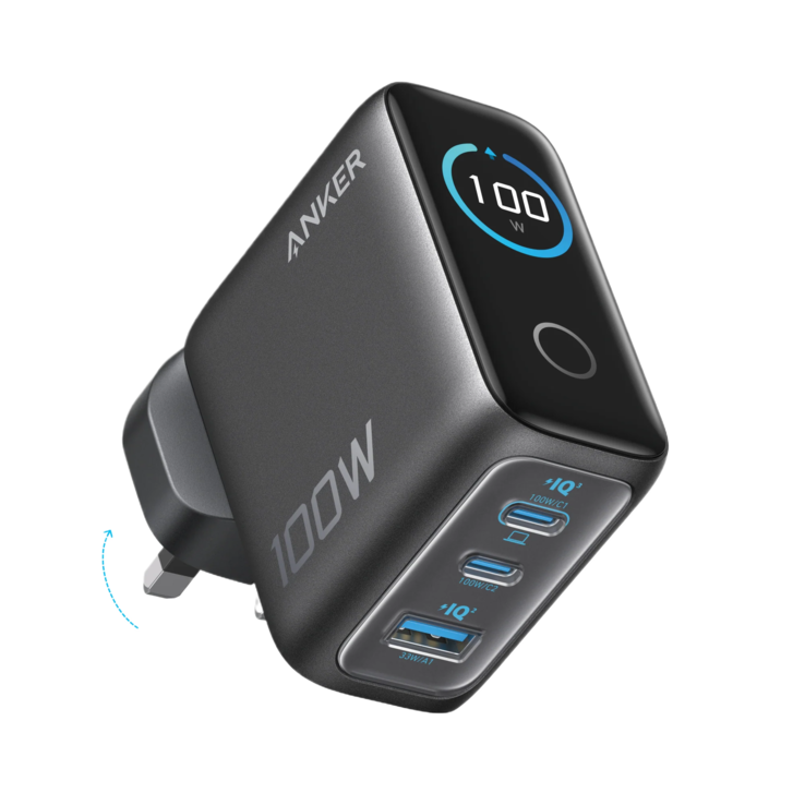 O carregador Anker (100 W, 3 portas, tela inteligente). (Fonte da imagem: Anker)