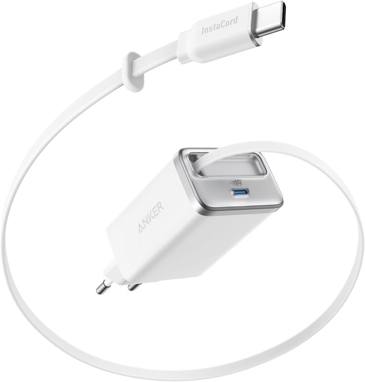 O carregador Anker Nano Charger (35W, cabo USB-C retrátil embutido) na cor branca (Fonte da imagem: Anker)