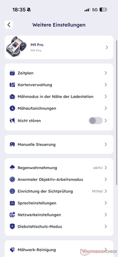Menu de configurações