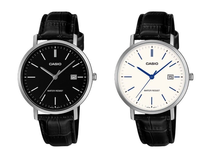 Da esquerda para a direita: os relógios Casio MTP-VT05L-1E e MTP-VT05L-7E