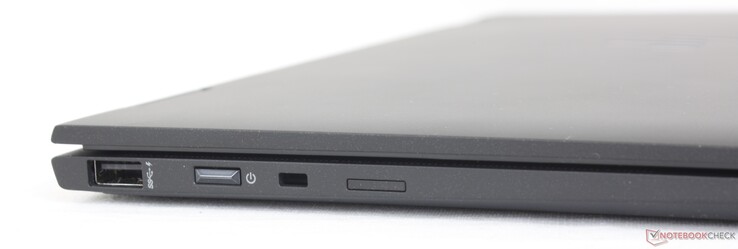 Esquerda: USB-A 5 Gbps, botão de alimentação, trava de cabo, slot Nano-SIM