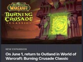 World of Warcraft: Tela da data de lançamento da Cruzada da Queima (Fonte: Nonbread on Reddit)