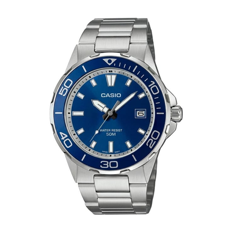 O Casio MTD-145D-2A apresenta um mostrador azul