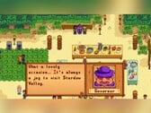 O Governador faz sua aparição anual no Stardew Valley Luau, um dos muitos festivais sazonais que reúnem a comunidade no amado simulador de agricultura indie. (Fonte da imagem: Stardew Valley via Steam)
