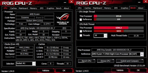 AMD Ryzen 7 5700G amostra de CPU-Z benchmark de engenharia. (Fonte de imagem: QQ via Videocardz)
